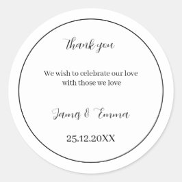 Eenvoudige zwart-wit bruiloft ronde sticker