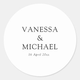 Eenvoudige zwart-wit bruiloft ronde sticker