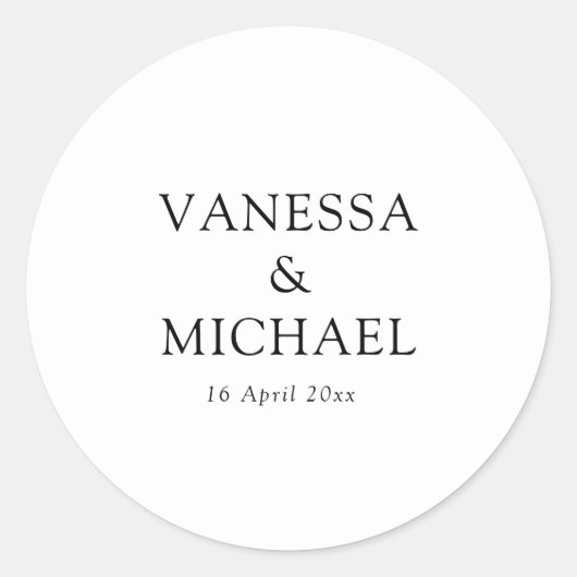 Eenvoudige zwart-wit bruiloft ronde sticker (Voorkant)