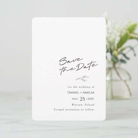 Eenvoudige zwart-wit bruiloft Save The Date Kaart (Staand voorkant)