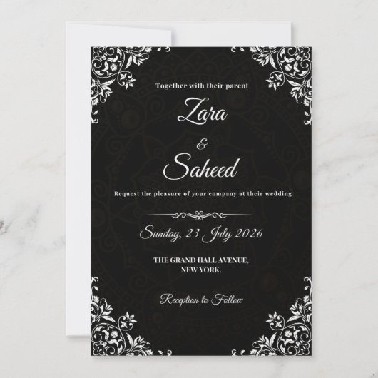 Eenvoudige zwart-wit bruiloft uitnodiging Kaart (Voorkant)