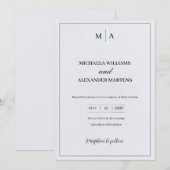 Eenvoudige zwart-wit bruiloft uitnodigingskaart kaart (Voorkant / Achterkant)