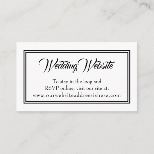 Eenvoudige zwart wit bruiloft website behuizing Ka Informatiekaartje (Voorkant)