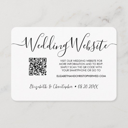 Eenvoudige zwart wit bruiloft website QR code foto Informatiekaartje (Voorkant)