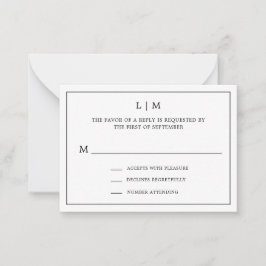 Eenvoudige zwart-wit budget bruiloft RSVP Notitiekaartje
