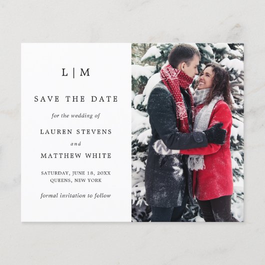 Eenvoudige Zwart-Wit Budget Save the Date (Voorkant)