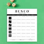 Eenvoudige zwart-wit Bunco Score Kaart Notitieblok<br><div class="desc">Scheur zoveel scorekaarten af als nodig is van dit notitieblok en stroomlijn uw Bunco-spel met deze kant-en-klaar en eenvoudig te gebruiken scheur-off scoringsbladen en elke speler kan gemakkelijk bijhouden van hun winsten en verliezen, evenals tallying buncos en kleine bunco's voor maximaal vijf rondes. Vetgedrukte zwarte accenten maken dit een inclusieve...</div>