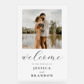 Eenvoudige zwart-wit chique foto bruiloft Welkom Acryl Bord (Voorkant)