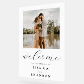 Eenvoudige zwart-wit chique foto bruiloft Welkom Acryl Bord (Hoek)