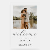 Eenvoudige zwart-wit chique foto bruiloft Welkom Acryl Bord (Voorkant)