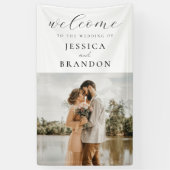 Eenvoudige zwart-wit chique foto bruiloft Welkom Spandoek (Verticaal)