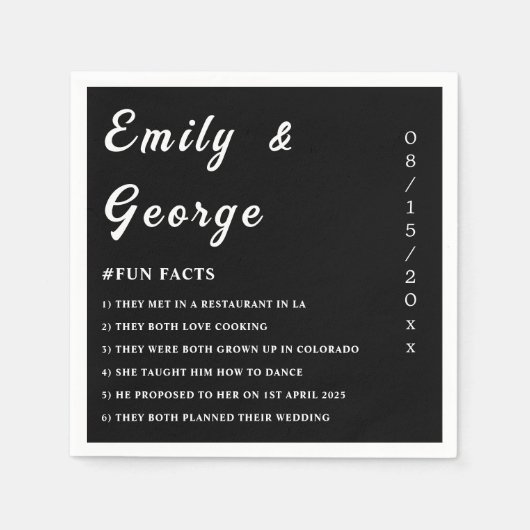 Eenvoudige zwart-wit chique leuke feiten bruiloft servet (Voorkant)
