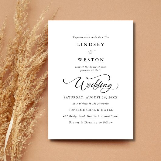 Eenvoudige Zwart & Wit Classic Script Budget Weddi Kaart