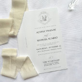 Eenvoudige zwart & wit  crest lint bruiloft kaart