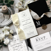 Eenvoudige zwart & wit crest lint bruiloft