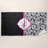 Eenvoudige zwart-wit Damast roze streep Strandlaken (Voorkant)