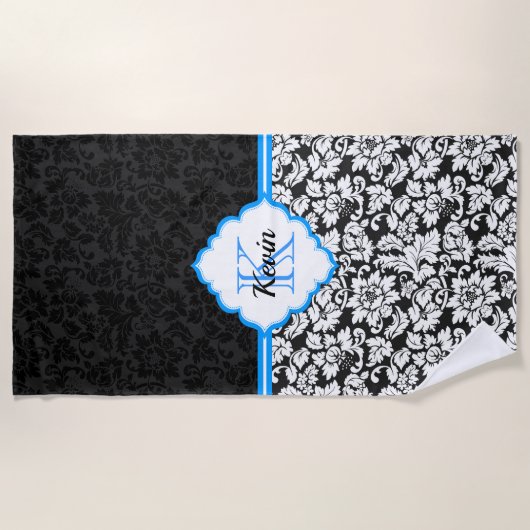 Eenvoudige zwart-wit damast strandlaken (Voorkant)