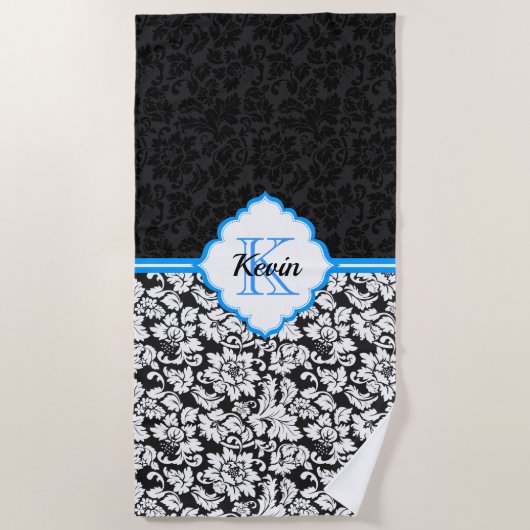 Eenvoudige zwart-wit damast strandlaken (Voorkant)