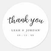 Eenvoudige zwart-wit dank u bruiloft ronde sticker (Voorkant)