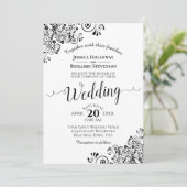 Eenvoudige zwart & wit decoratieve hoeken bruiloft kaart (Staand voorkant)