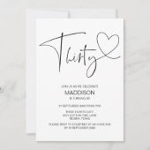 Eenvoudige zwart-wit dertig 30e verjaardag Uitnodi Kaart (Voorkant)