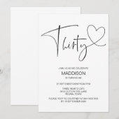 Eenvoudige zwart-wit dertig 30e verjaardag Uitnodi Kaart (Voorkant / Achterkant)