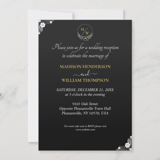 Eenvoudige zwart-wit Elegante bruiloft receptie Kaart (Voorkant)