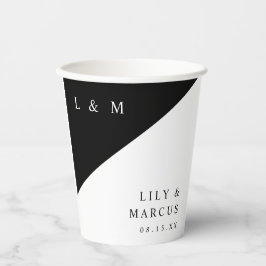 Eenvoudige zwart-wit elegante monogram bruiloft papieren bekers