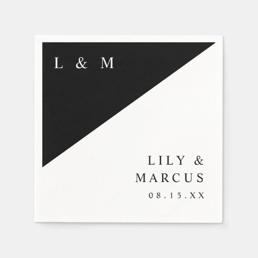 Eenvoudige zwart-wit elegante monogram bruiloft servet (Voorkant)