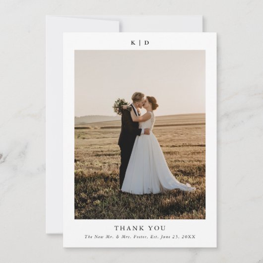 Eenvoudige zwart-wit elegante trouwfoto bedankkaart (Voorkant)