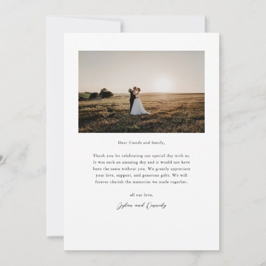 Eenvoudige zwart-wit elegante trouwfoto bedankkaart (Achterkant)