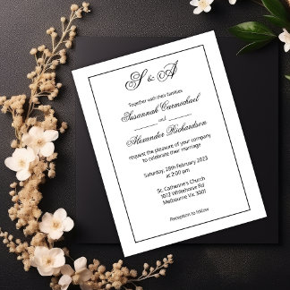 Eenvoudige zwart-wit elegantie moderne bruiloft briefkaart