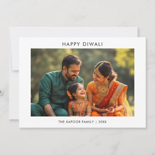Eenvoudige zwart-wit familie foto Diwali Kaart (Voorkant)