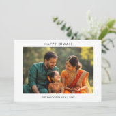 Eenvoudige zwart-wit familie foto Diwali Kaart (Staand voorkant)