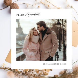 Eenvoudige zwart-wit Feliz Navidad Kerstfoto Feestdagenkaart