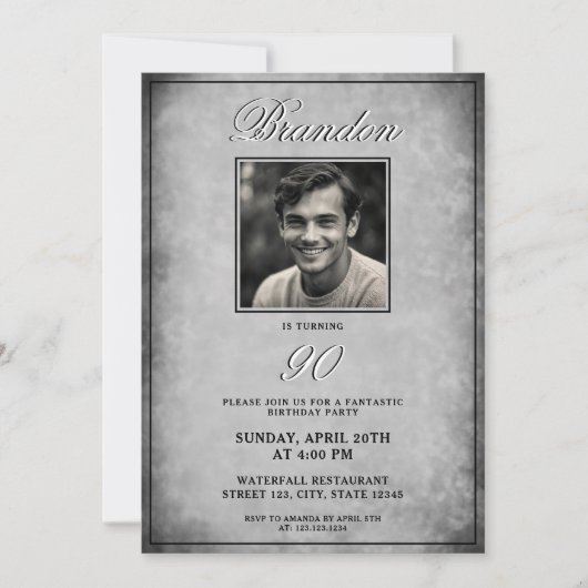 Eenvoudige zwart-wit  foto 90ste verjaardag kaart (Voorkant)