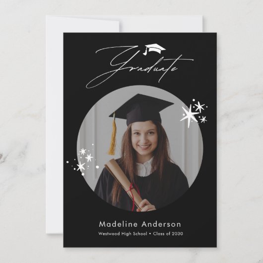 Eenvoudige zwart-wit foto Afstuderen aankondiging (Voorkant)