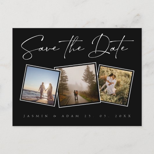 Eenvoudige zwart-wit foto bruiloft Bewaar de datum Aankondigingskaart (Voorkant)