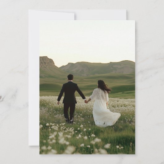 Eenvoudige zwart-wit foto bruiloft receptie tafel bedankkaart (Achterkant)