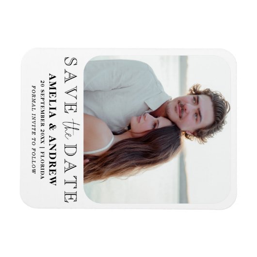 Eenvoudige Zwart & Wit Foto Datum opslaan Magneet (Horizontaal)