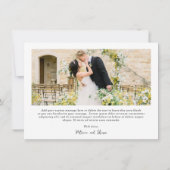 Eenvoudige zwart-wit foto Elegante bruiloft Bedankkaart (Achterkant)