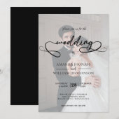 Eenvoudige zwart-wit foto kalligrafie bruiloft kaart (Voorkant / Achterkant)