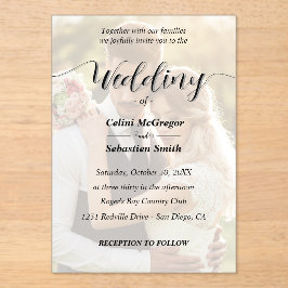 Eenvoudige zwart-wit foto overlay bruiloft acryl uitnodigingen