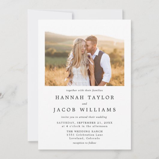 Eenvoudige zwart-wit foto overlay QR code bruiloft Kaart (Voorkant)