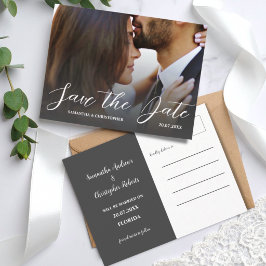 Eenvoudige zwart-wit foto save the date trouwkaart briefkaart