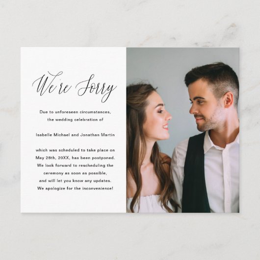 Eenvoudige zwart-wit foto uitverkoren voor uitstel aankondigingskaart (Voorkant)