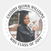 Eenvoudige zwart-wit fotoklas Jaar van afstuderen Ronde Sticker (Voorkant)
