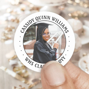 Eenvoudige zwart-wit fotoklas Jaar van afstuderen  Ronde Sticker