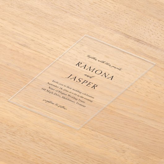 Eenvoudige zwart-wit gedurfde moderne bruiloft acryl uitnodigingen (Laagn)