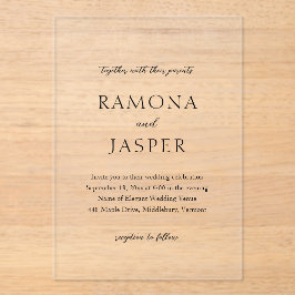 Eenvoudige zwart-wit gedurfde moderne bruiloft acryl uitnodigingen